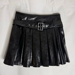 Sincerely Jules Glossy Black Belted Mini Skirt